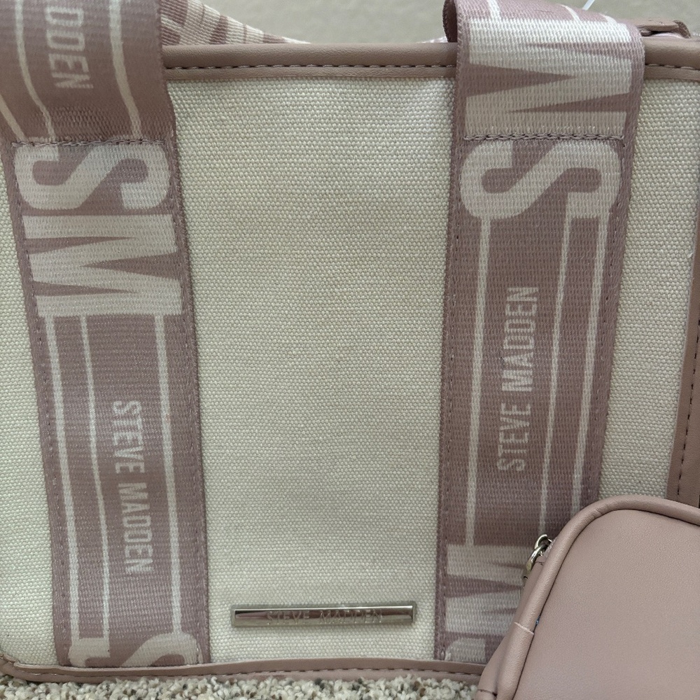 STEVE MADDEN Pink Canvas Bwebber Tote Crossbody Bag
